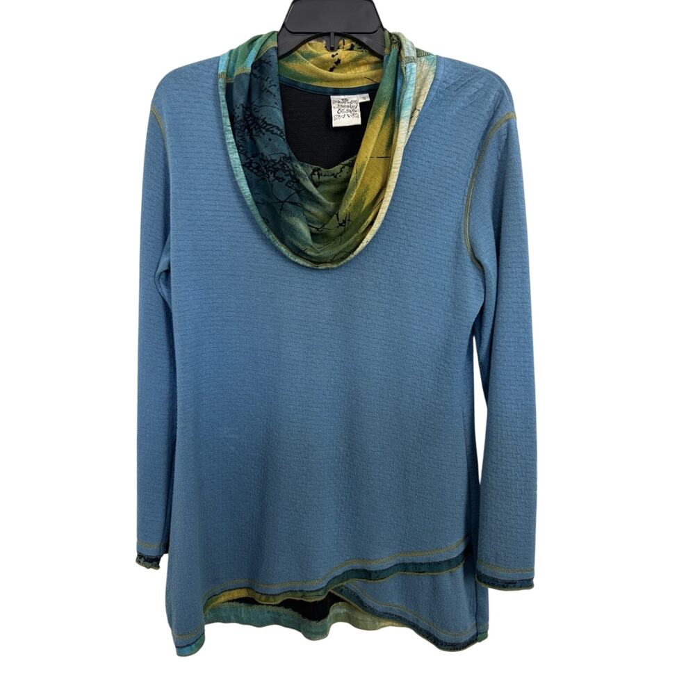 Parsley & Sage Asymmetrical Cowl Neck Pullover S Abstract Artsy Lagenlook